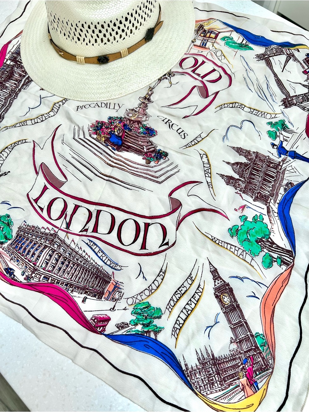 LONDON UK Britain Scenic Silk Scarf/wrap w vacay resort European vibe - Picture 13 of 15